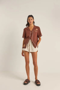 Rhythm Solis Embroidered Short Sleeve Shirt - Chocolate