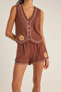 Rhythm Solis Embroidered Shorts - Chocolate