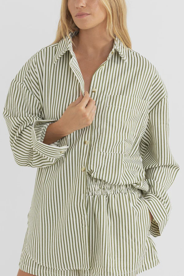 Rhythm Cove Stripe Long Sleeve Shirt - Aloe