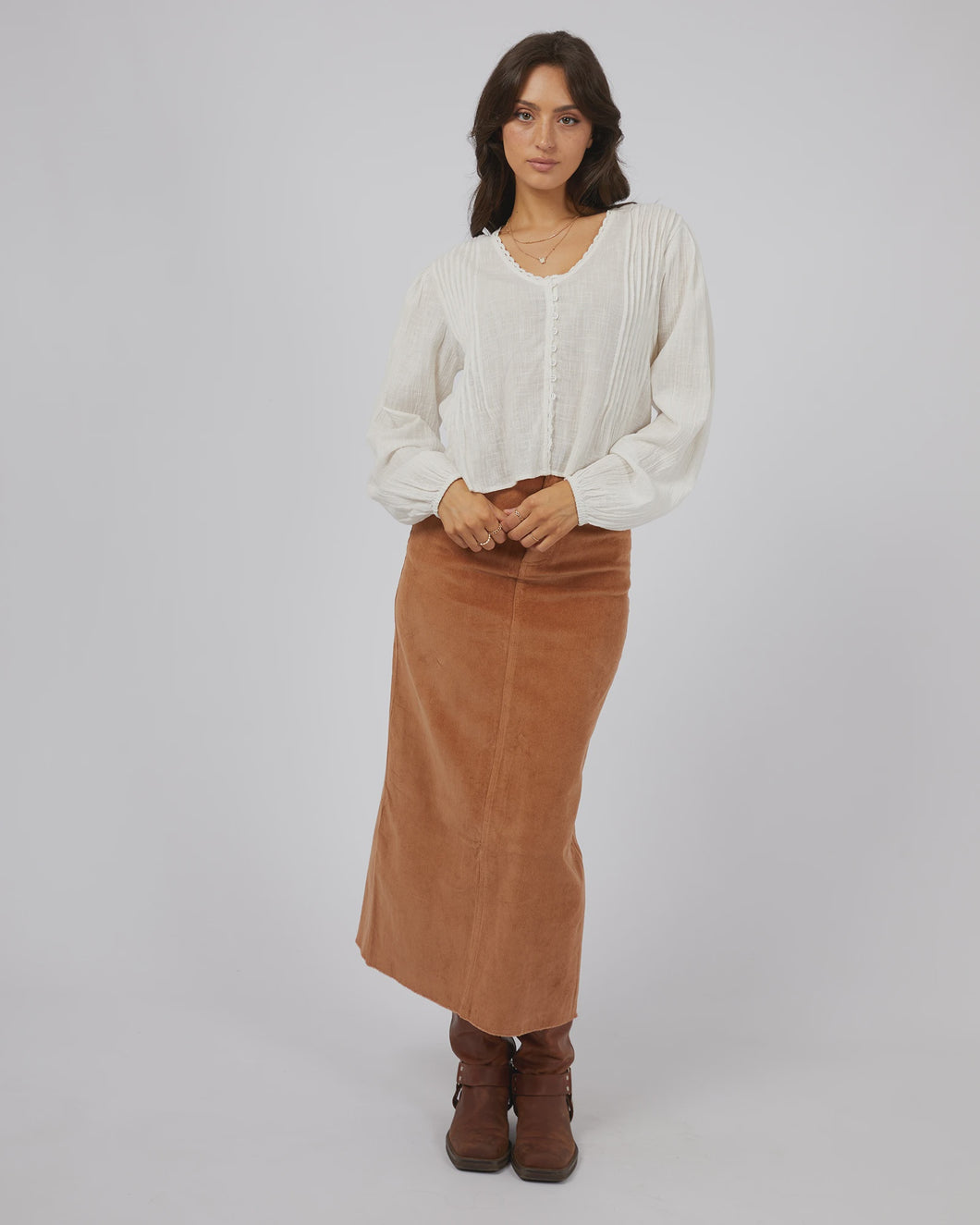 All About Eve Huntley Cord Maxi Skirt - Tan