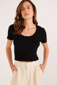 MINKPINK Laura Scalloped Knit Tee - Black