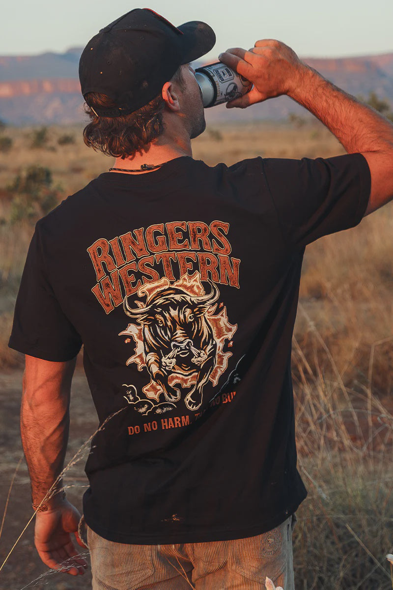 Ringers Western Do No Harm Take No Bull Mens Loose Fit T-shirt - Black