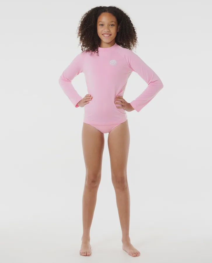 Rip Curl Icon UV Brushed L/S Rashie (8-16) - Bright Pink