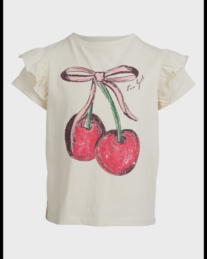 Eve Girl Chloe Cherry Frill Tee - Vintage White