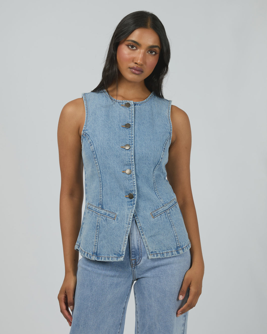 All About Eve Lena Denim Vest - Light Blue