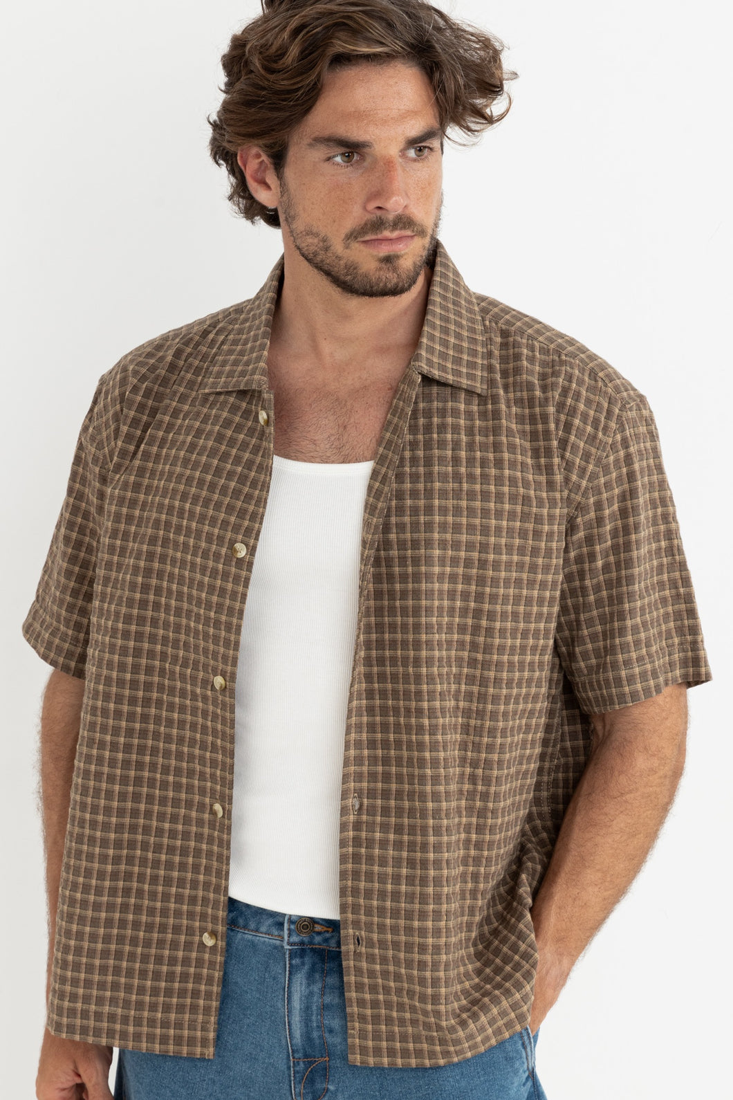 Rhythm Colby Check SS Shirt - Vintage Brown