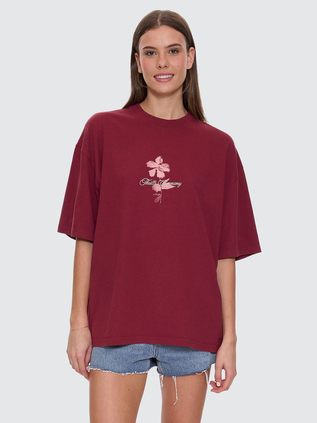 Thrills Full Bloom Oversized Tee - Pomegranate