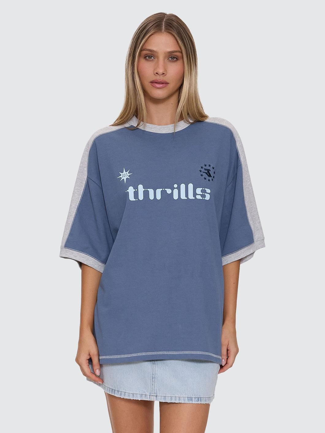 Thrills Hot Shot Panelled Oversized Tee - Bluefin