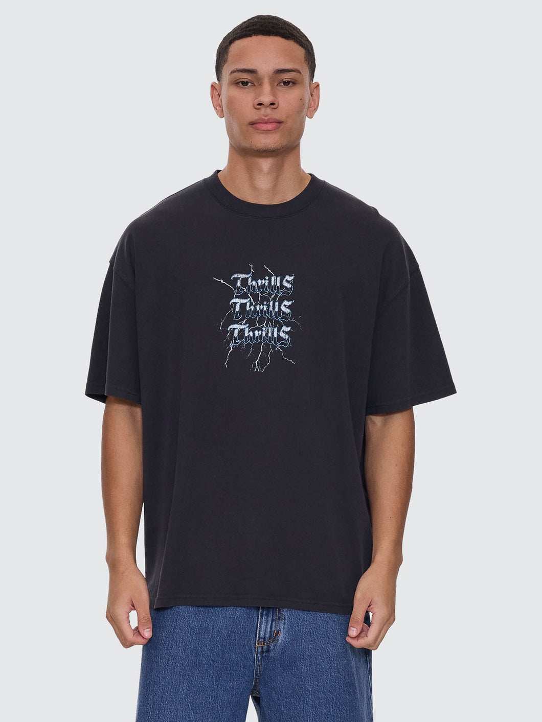 Thrills Run For The Hills Box Fit Oversize Tee - Washed Black