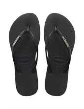 Load image into Gallery viewer, Havaianas Slim Metal Logo Thongs - Black/Silver
