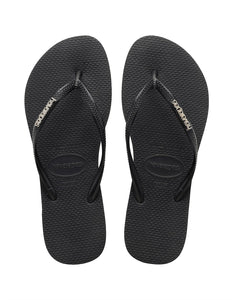 Havaianas Slim Metal Logo Thongs - Black/Silver