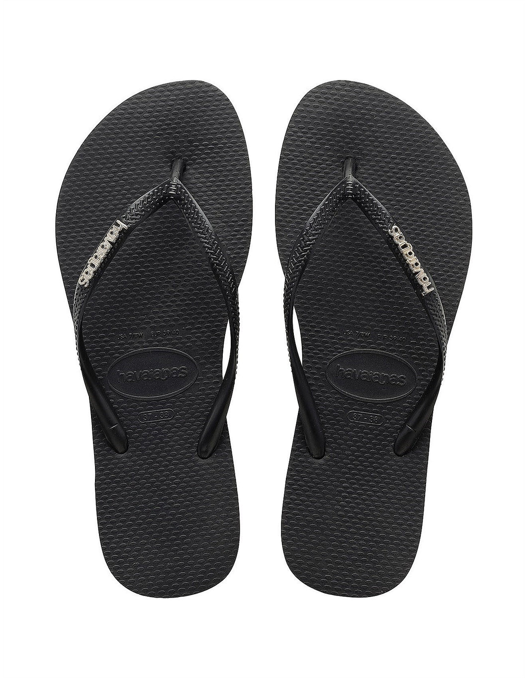 Havaianas Slim Metal Logo Thongs - Black/Silver