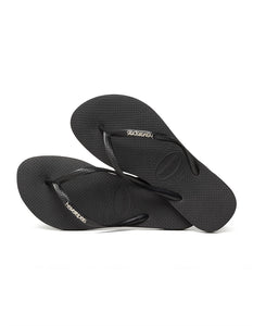 Havaianas Slim Metal Logo Thongs - Black/Silver