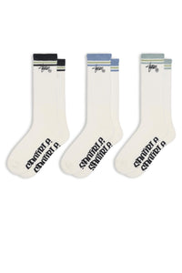 S Double Stripe Shawn Script 3Pk Sock - Black/Blue/Sage