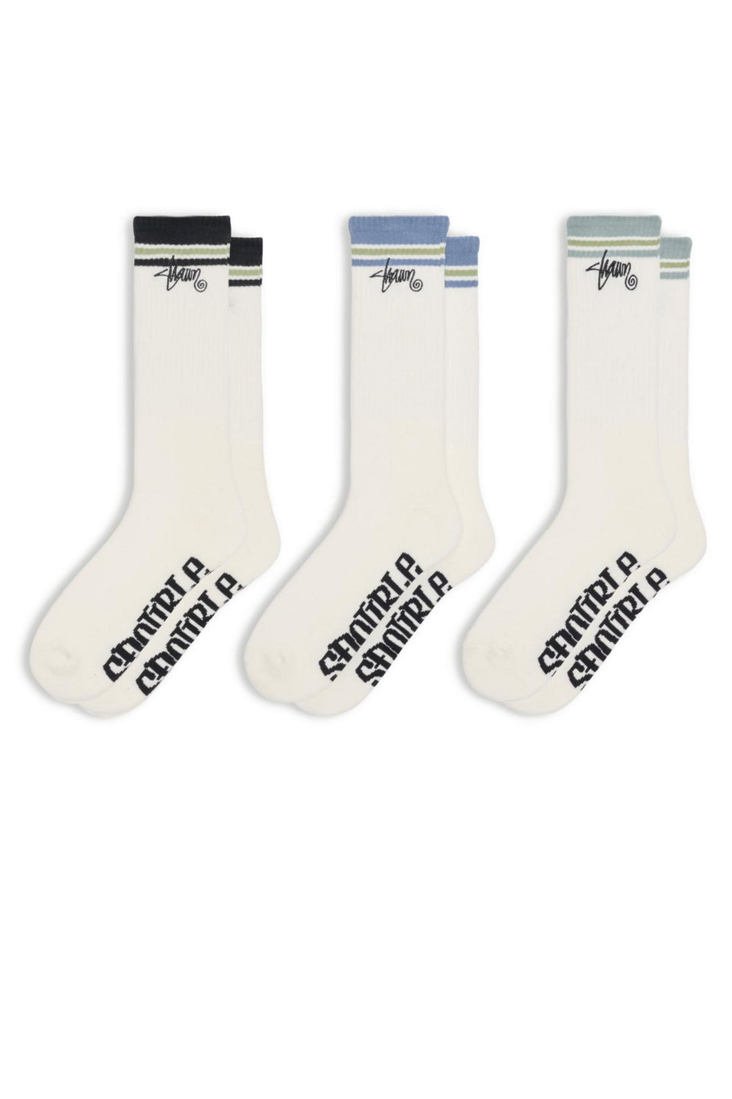 S Double Stripe Shawn Script 3Pk Sock - Black/Blue/Sage