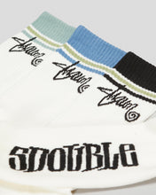 Load image into Gallery viewer, S Double Stripe Shawn Script 3Pk Sock - Black/Blue/Sage
