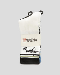S Double Stripe Shawn Script 3Pk Sock - Black/Blue/Sage