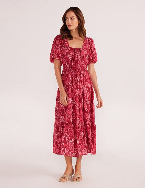 MINKPINK Mae Tiered Midi Dress - Plum Florals