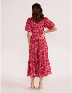 MINKPINK Mae Tiered Midi Dress - Plum Florals