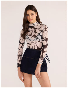 MINKPINK Persephone Mesh Skivvy Top - Black Floral