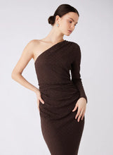 Load image into Gallery viewer, Esmaee Exile One Shoulder Midi Dress - Carob
