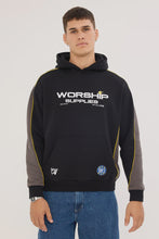 Load image into Gallery viewer, Worship Laser Panel Pullover Hood - Black
