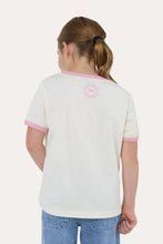 Load image into Gallery viewer, Ringers Western Cross My Boots Kids Girls Ringer T-Shirt - Bone/Dusty Pink
