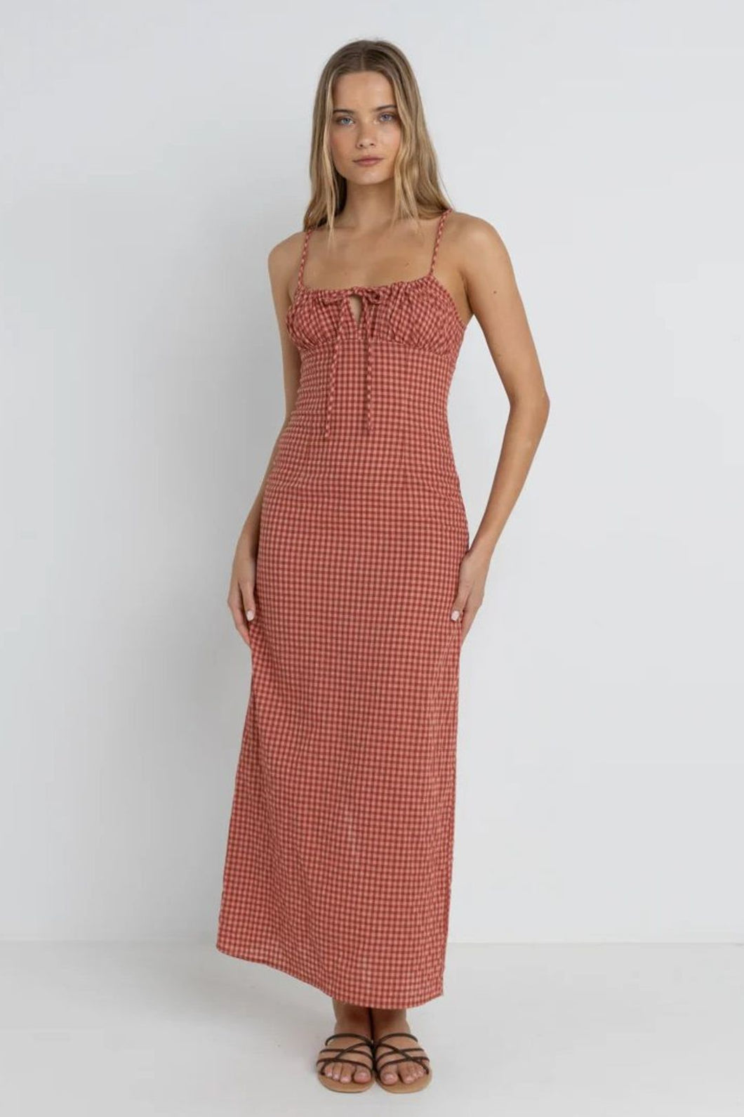 Rhythm Lola Check Gathered Maxi Dress - Red