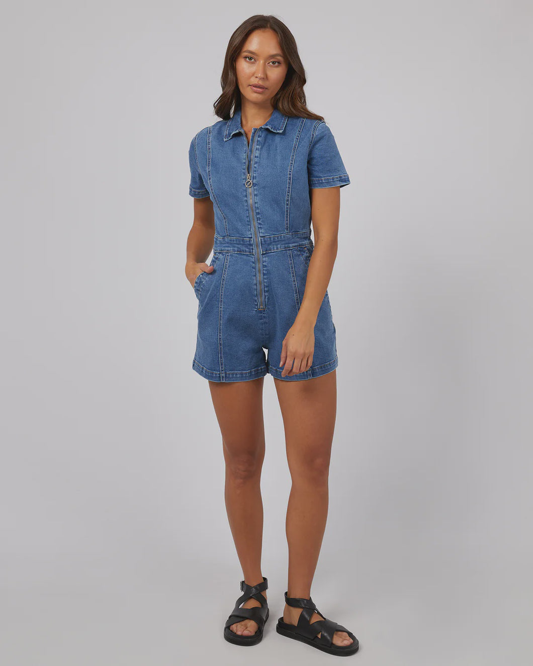 Silent Theory Boston Playsuit - Mid Blue