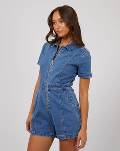 Silent Theory Boston Playsuit - Mid Blue