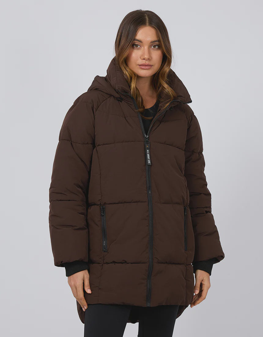 All About Eve Remi Luxe Midi Puffer Jacket - Brown
