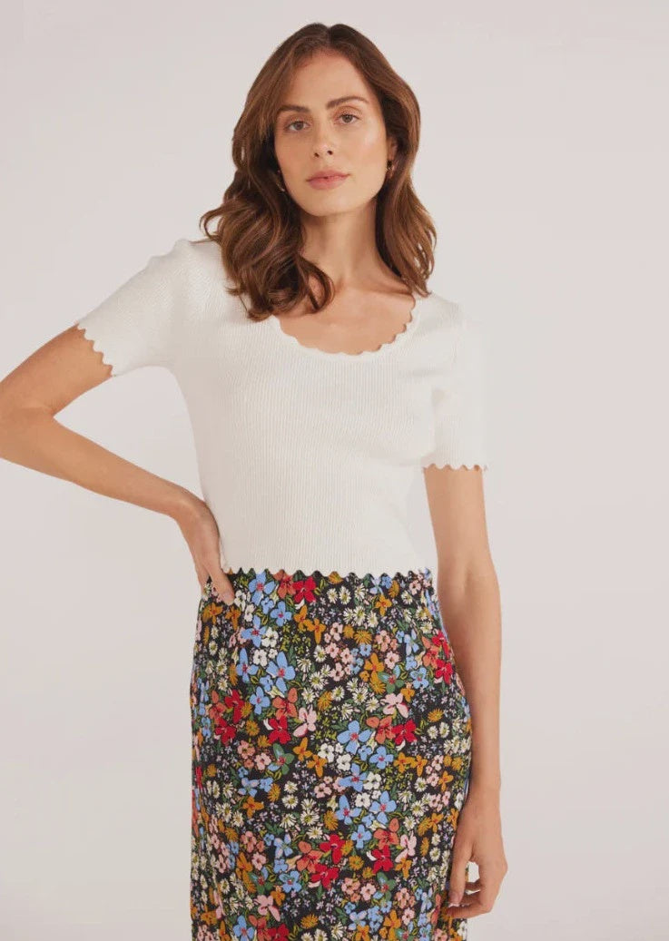 MINKPINK Laura Scallop Knit Tee - Ivory