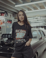 Load image into Gallery viewer, The Mad Hueys Born To Race Womens V Neck Oversized Tee - Washed Black
