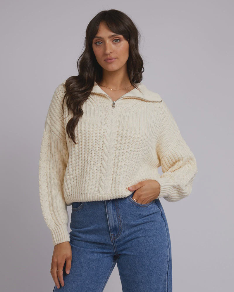 All About Eve Dahlia 1/4 Zip Knit -  Vintage White
