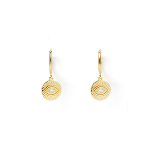 Arms Of Eve Protective Eye Gold Hoop Huggies Earrings