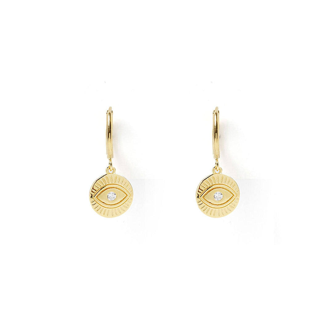 Arms Of Eve Protective Eye Gold Hoop Huggies Earrings