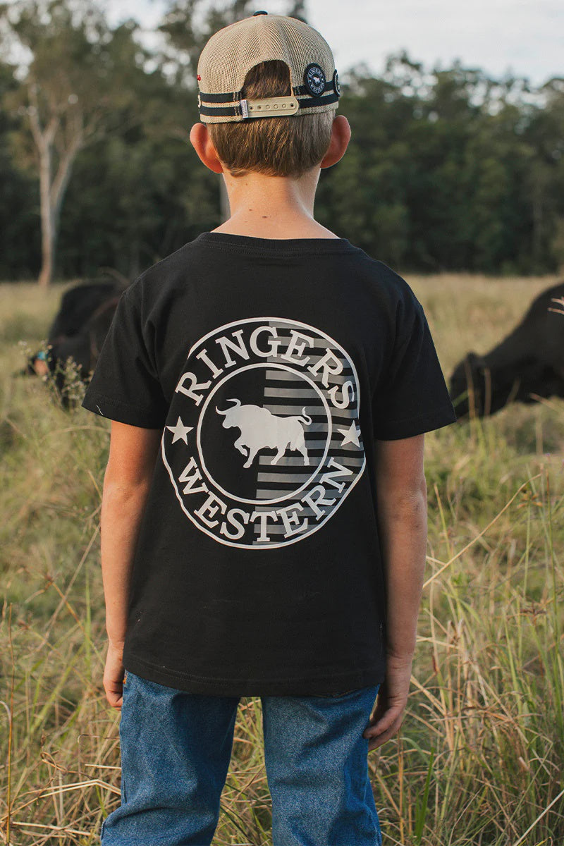 Ringers Western Signature Bull Flag Kids Classic Fit T-Shirt - Black