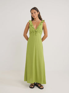 Rhythm Mila Ruffle Maxi Dress - Matcha