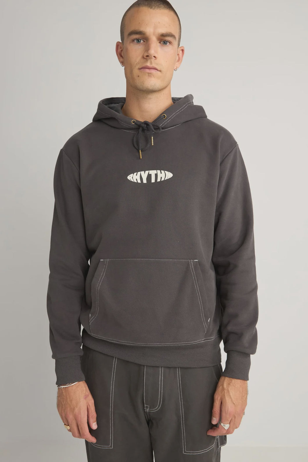 Rhythm Contrast Stitch Hood - Charcoal