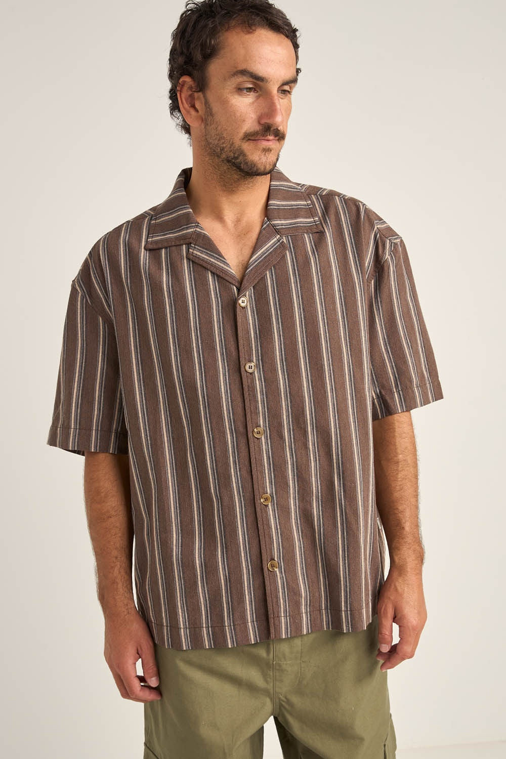 Rhythm Baja Relaxed Stripe SS Shirt - Cafe