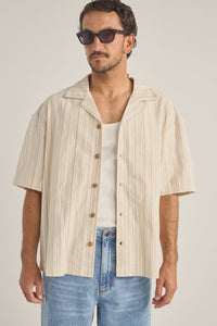 Rhythm Benny Relaxed Stripe SS Shirt - Cream