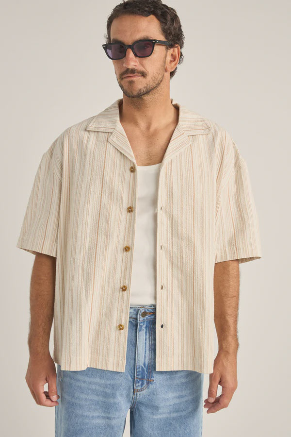 Rhythm Benny Relaxed Stripe SS Shirt - Cream