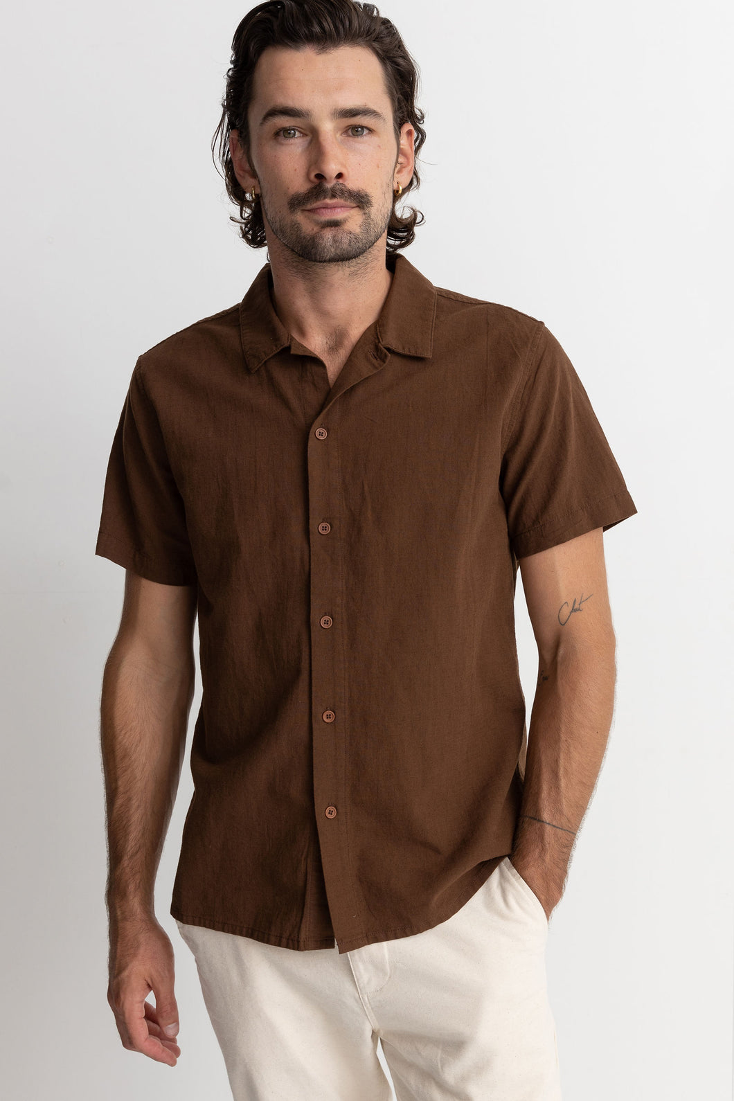 Rhythm Classic Linen SS Shirt - Chocolate