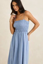 Load image into Gallery viewer, Rhythm Classic Shirred Midi Dress - Steel Blue
