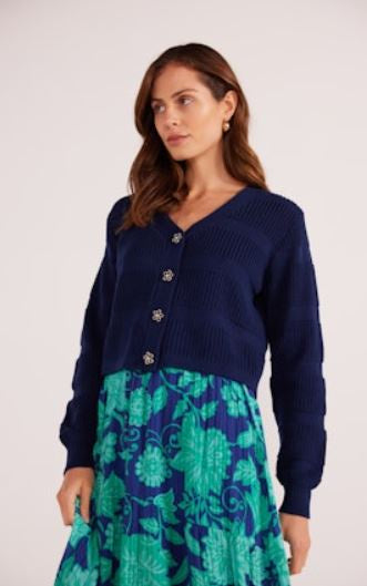 MINKPINK Macy Stripe Rib Knit Cardigan - Navy