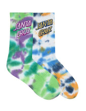 Load image into Gallery viewer, Santa Cruz Youth Stack Strip 2 Pack Crew Socks - Blue Tdye/Light Green
