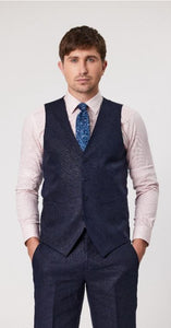 Savile Row Saul Pure Linen Waistcoat - Navy