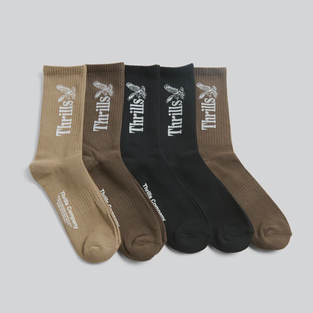 Thrills Workwear 5 Pack Socks - Desert/Black/Silver Grey