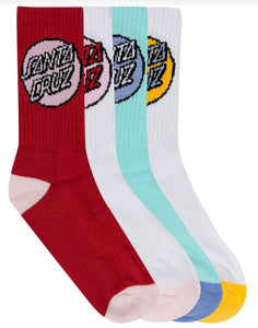 Santa Cruz Other Dot Crew Socks 4Pk - White/Light:Green/Rose