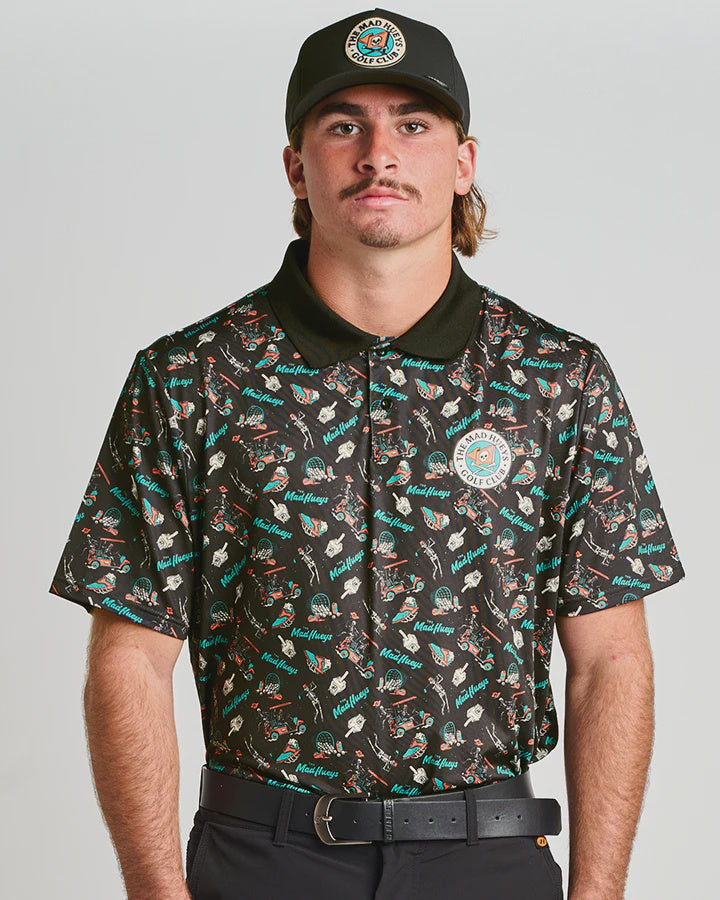 The Mad Hueys Hueys Golf SS Polo - Black